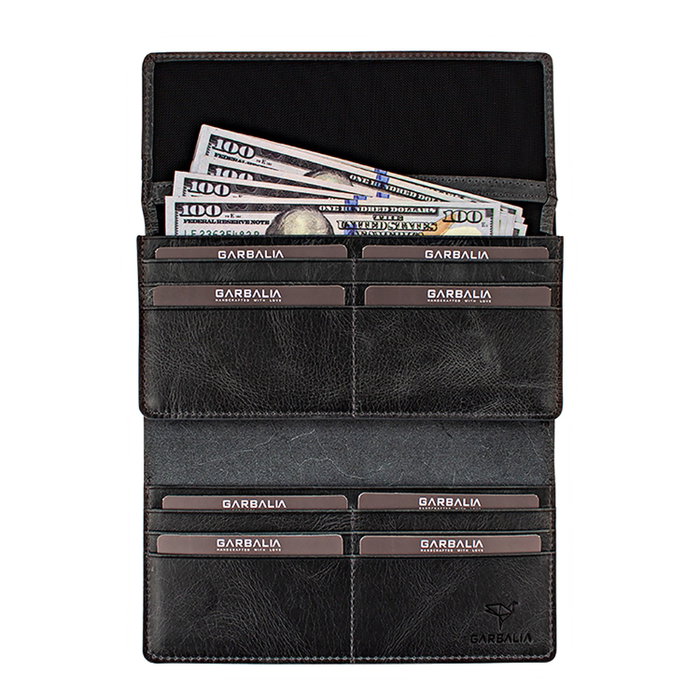 Zoozie Bags Pavia Cartera de Mujer Negra en Piel Auténtica Elegante y Sofisticada con Múltiples Compartimentos, L:19cm, An:2cm, Al:10cm